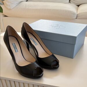 Prada Sophisticated Black Peep-Toe Heels